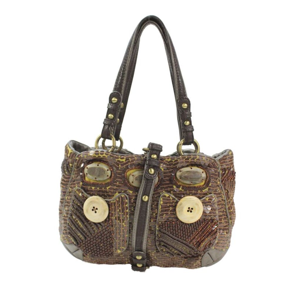 Jamin Puech Womens Sequined Push Lock Shoulder Handbag Brown